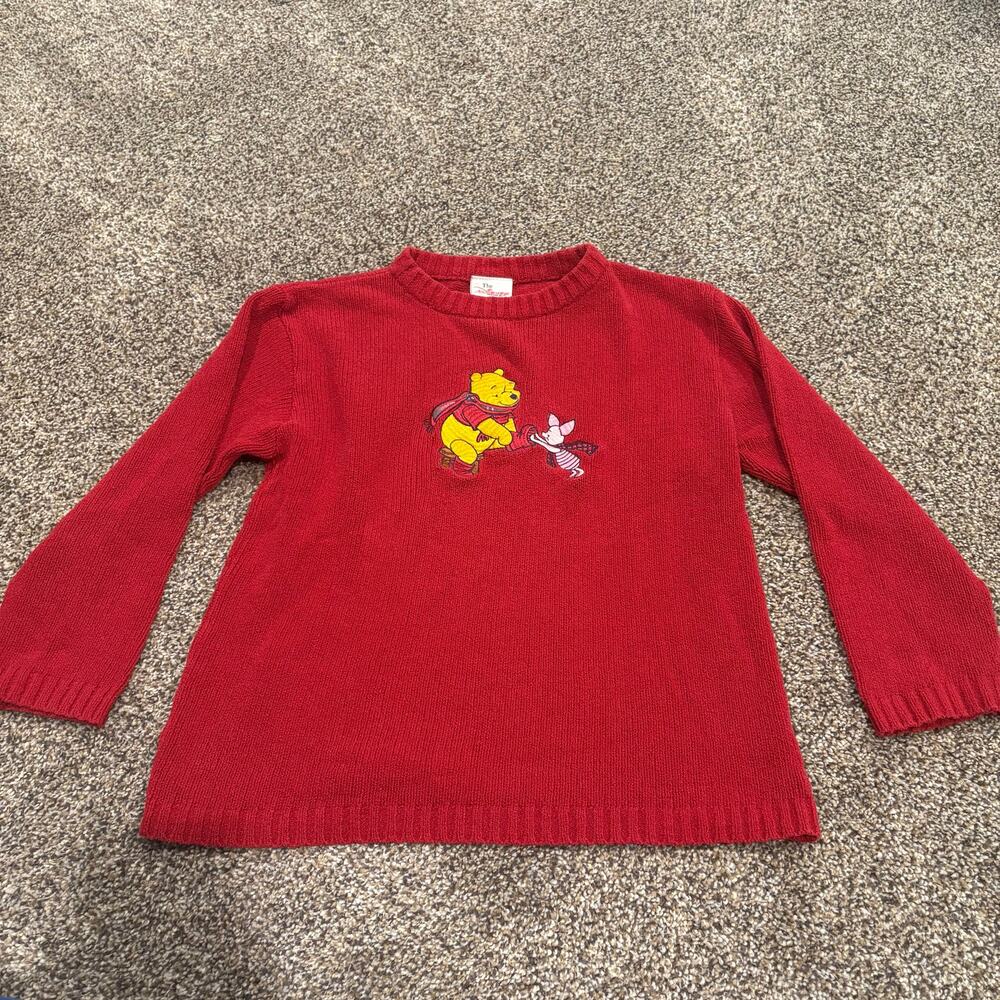Winnie the Pooh The Disney Store Vintage Red Sweater Piglet Scarfs Kids Sz 7 8
